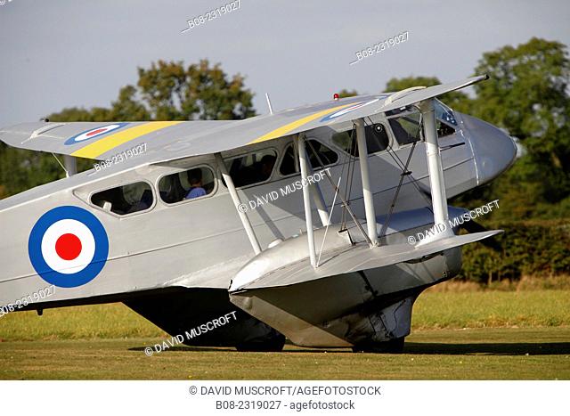 1930's De Havilland Dragon Rapide biplane passenger aircraft at a Shuttleworth Collection air display at Old Warden airfield, Bedfordshire , UK