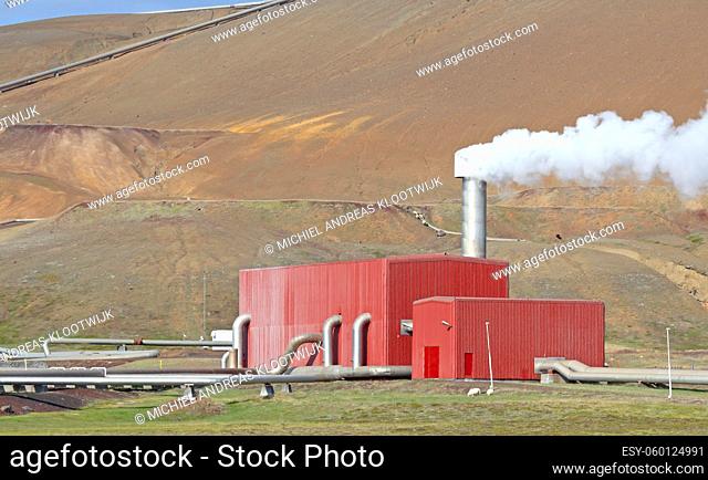 Factory area, processing high pressure water for green energy, north Iceland