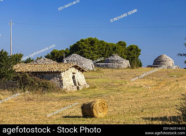 Trulli, typical houses near Castel del Monte, Apulia region, Italy