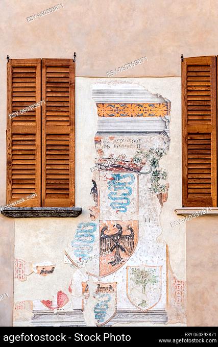 Old mural on a wall in Arona Lake Maggiore Piedmont Italy