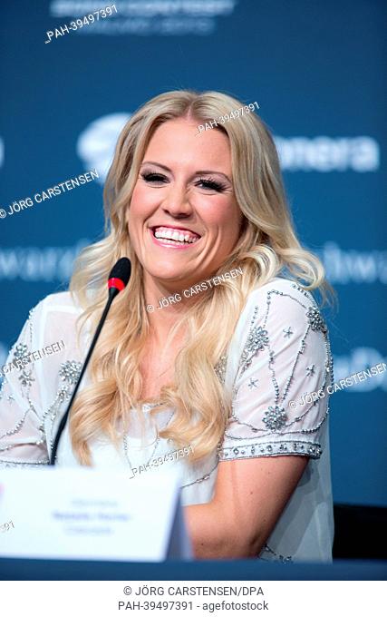 Singer Natalie Horler from the band Cascada representing Germany poses during a press conference of the Eurovision Song Contest 2013 in Malmo, Sweden