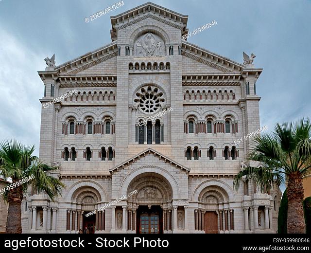 The facade of the Monaco Cathedral, also called Saint Nicholas Cathedral