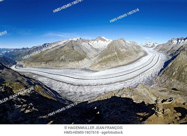 Switzerland, Canton of Valais, Fiesch, Aletsch glacier from Eggishorn