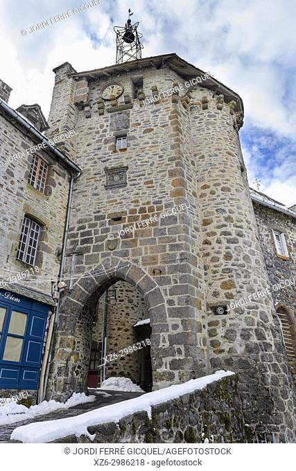 Belfry Gate, Porte du Beffroi, Salers, Cantal department, France, Europe