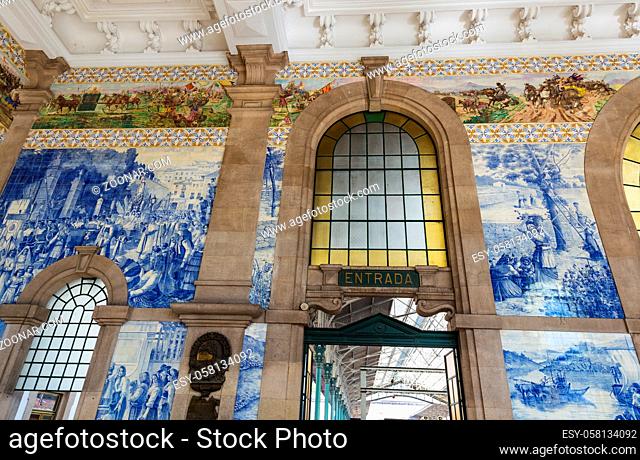 Ceramic Azulejos in Porto train station in Portugal