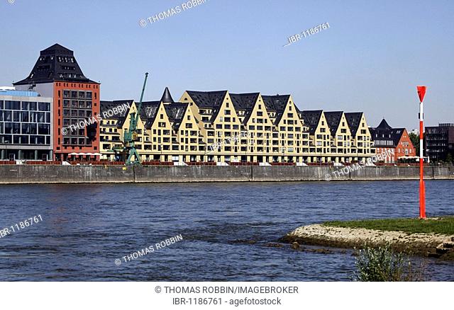 Siebengebirge and Silo 23, storehouses converted into homes and offices at the Rheinauhafen harbour, Cologne, Rhineland, North Rhine-Westphalia, Germany, Europe