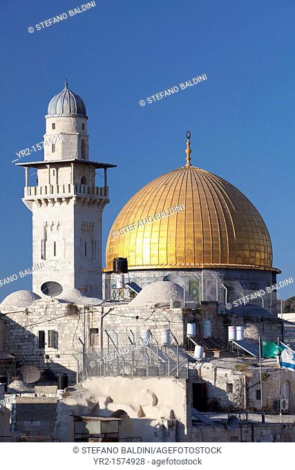 Israel Jerusalem Haram esh Sharif, the dome of the rock and the minaret of the women's Mosque