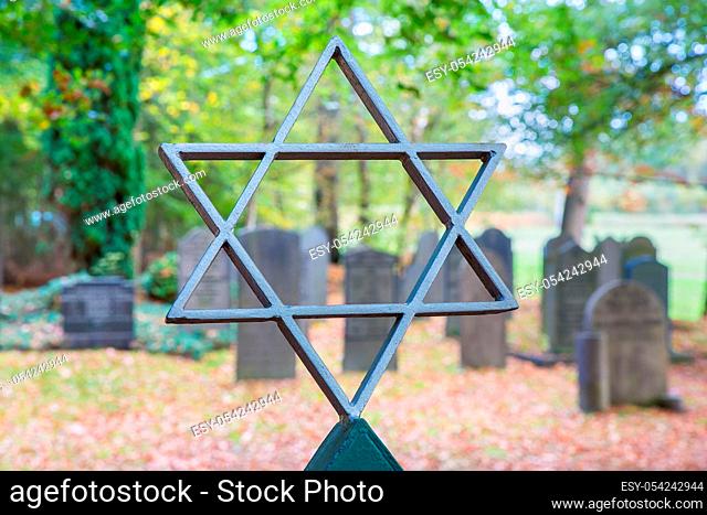 Jewish graveyard with star of David and trees