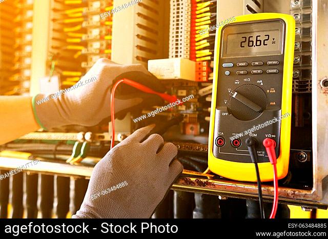 Electrical terminal in junction box and service by technician. Electrical device install in control panel for support program and control function by PLC