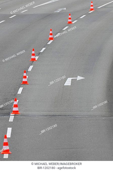 Traffic cones dividing a road lane