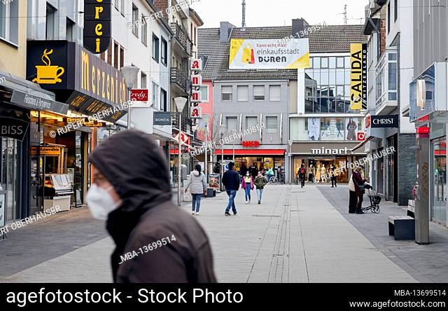 Düren, North Rhine-Westphalia, Germany - Düren city center in times of the corona crisis during the second lockdown, most shops are closed