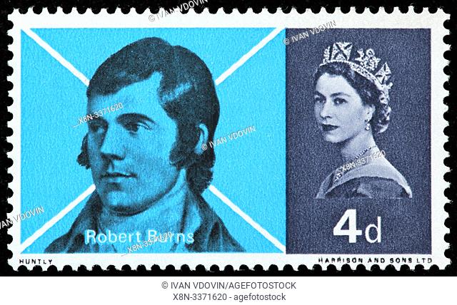Robert Burns (1759-1796), Scottish poet and lyricist, postage stamp, UK, 1966