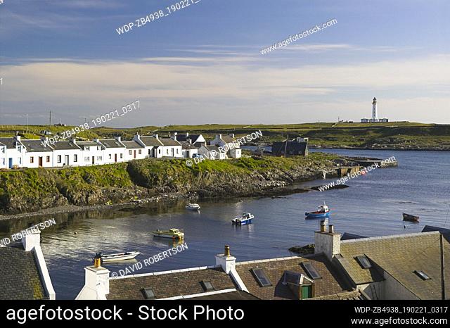 Portnahaven and the lighthouse on the Isle of Orsay, Isle of Islay, Argyll and Bute, Scotland