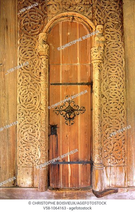 Norway, Telemark, Heddal Stave Church 13th C, Carved door