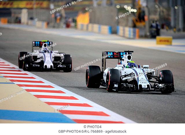 02.04.2016 - Qualifying, Felipe Massa (BRA) Williams FW38 leads Valtteri Bottas (FIN) Williams FW38