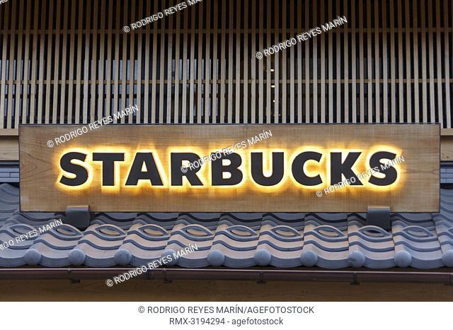 December 5, 2018, Saitama, Japan - A signboard of Starbucks on display outside its shop in Kawagoe. The branch opened last March is located near to the Toki no...