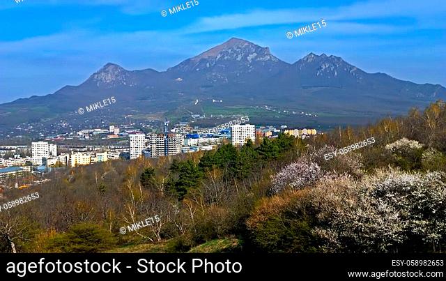 View on resort Pyatigorsk city and mountain Beshtau, Caucasus, Russia