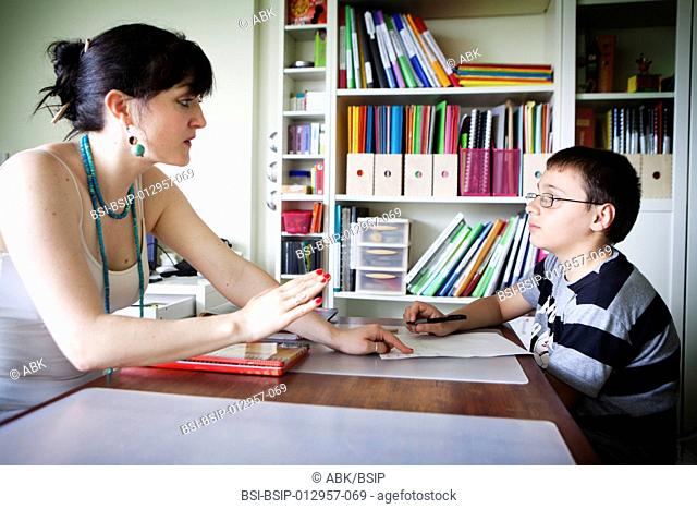 A feature shot at a speech therapist's office in Noisy-le-Grand 93. Karapet, age 10, suffers from retarded language and difficulty in articulating