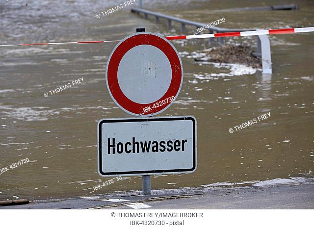 Flooded promenade at high tide of the Moselle river, Cochem, Rhineland-Palatinate, Germany