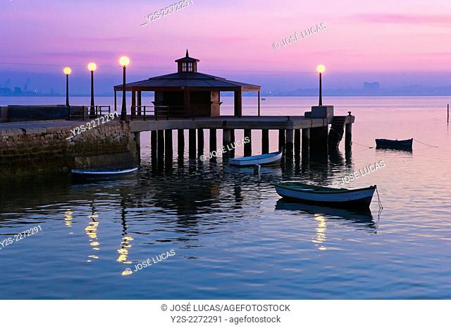Pier at dusk, Puerto Real, Cadiz province, Region of Andalusia, Spain, Europe
