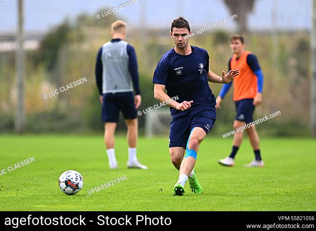 Gent's Hugo Cuypers pictured in action during a training session at the winter training camp of Belgian first division soccer team KAA Gent in Oliva, Spain