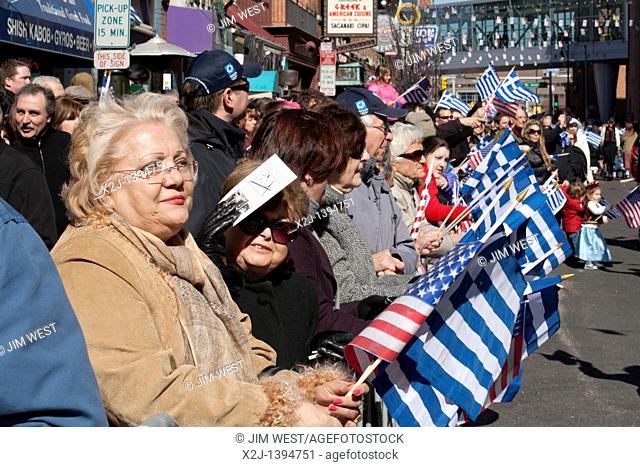 Detroit, Michigan - The Greek community in Detroit celebrates Greek independence day with a parade through the city's Greektown district