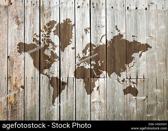 World map on a vintage wooden wall