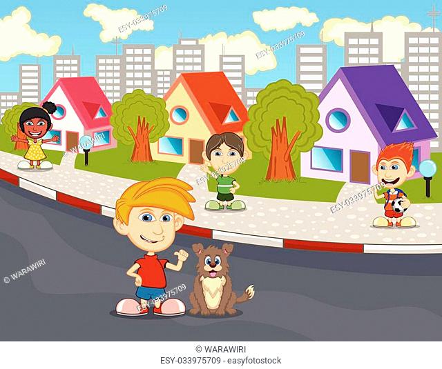 Children playing on the street cartoon, Stock Vector, Vector And Low Budget  Royalty Free Image. Pic. ESY-033975709 | agefotostock