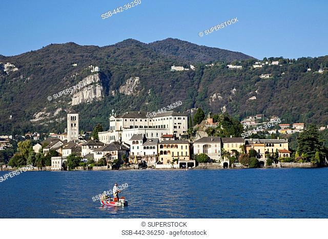 Town on an island, San Giulio Island, Lake Orta, Piedmont, Italy