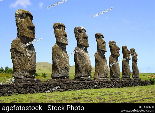 Moai stone sculptures (Roa (fish) ) Hanga, Rapa Nui, Easter Island, Moai, Chile, South America