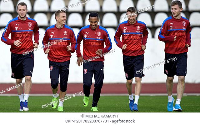 From Left Czech national football team soccer players Michael Krmencik, Borek Dockal, Theodor Gebre Selassie, Ladislav Krejci