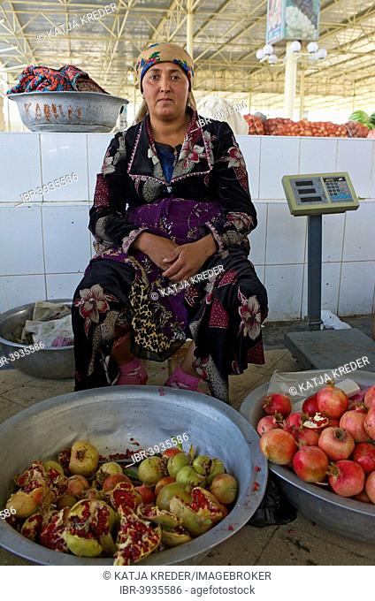 Fruit seller at a bazaar, Bukhara, Uzbekistan