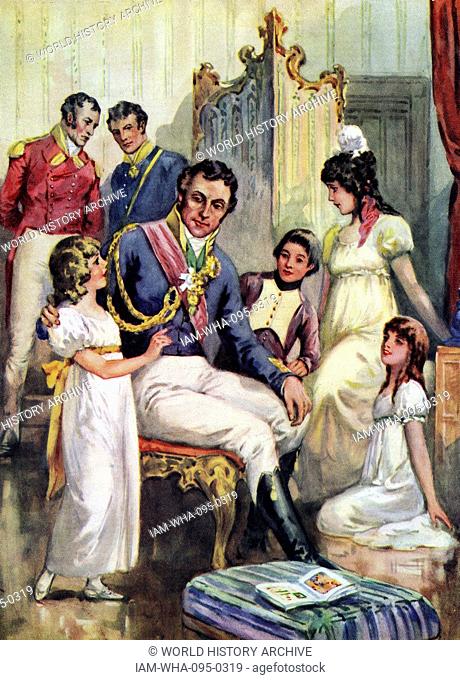 Illustration depicting the Duke of Wellington with the family of Lady Jane Lennox by Charles Dudley Tennant (1867-1952) a British artist