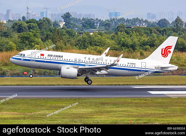 An Air China Airbus A320neo aircraft with registration number B-8890 at Chengdu Airport (CTU), Chengdu, China, Asia