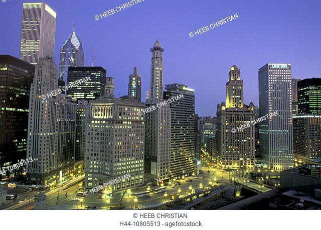 Downtown, Chicago, Illinois, Loop, USA, America, United States, night, skyline, North America