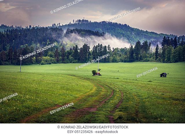 Meadow in Hrabusice village, on the edge of in so called Slovak Paradise National Park, north part of Slovak Ore Mountains in Slovakia