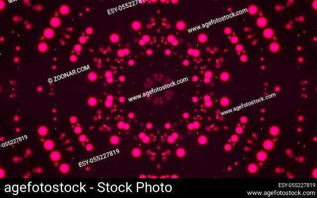 Kaleidoscope with violet flickering bright particles, modern computer generated background, 3D rendering backdrop