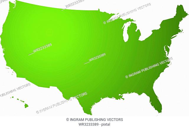 Illustration of a map of the us in different shades of green isolated on a white background