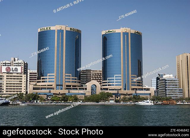 Deira Twin Towers. View of Deira and Dubai Creek from Bur Dubai. Dubai, United Arab Emirates, Middle East