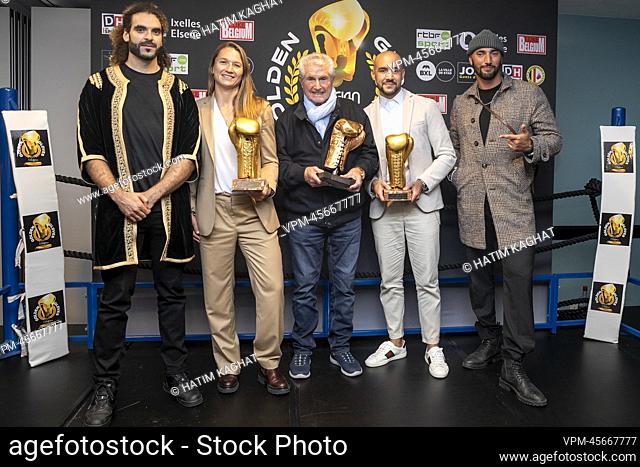 director Adil El Arbi, Oshin Derieuw, director Claude Lelouch, Francesco Patera and director Bilal Fallah poses for the photographer during the Golden Gloves...
