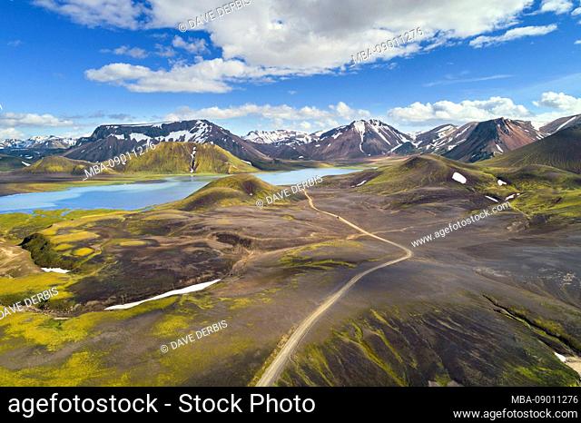 Landmannalaugar, Kylingaskard, Mountains, Lake, Highlands, Outlook, Aerial View, Iceland, Europe