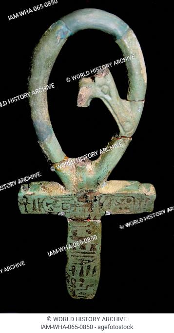 Faience composite amulet 'Napatau Period' about 700-300 BC from Gebel Barkal, Egypt. The piece incorporates a djed-pillar