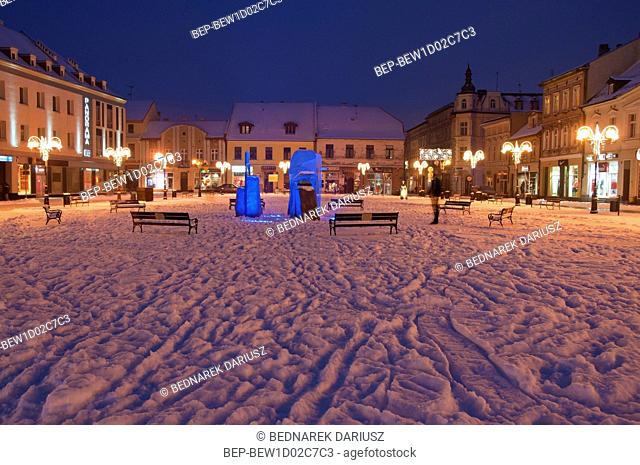Market Square at night. Inowroclaw, Kuyavian-Pomeranian Voivodeship, Poland