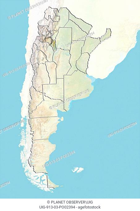 Relief map of Argentina showing the province of Catamarca. This image was compiled from data acquired by LANDSAT 5 & 7 satellites combined with elevation data