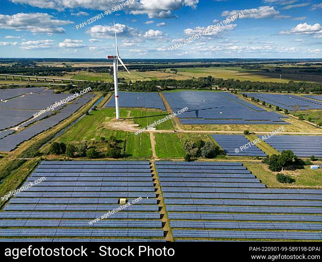 31 August 2022, Schleswig-Holstein, Büttel: An open-space photovoltaic plant (solar park) operated by the company Enerparc