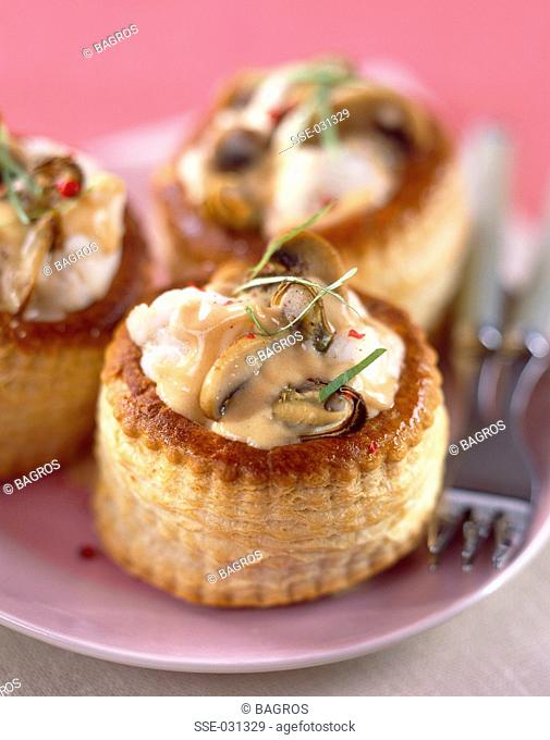 Monkfish vol-au-vents with lobster bisque sauce