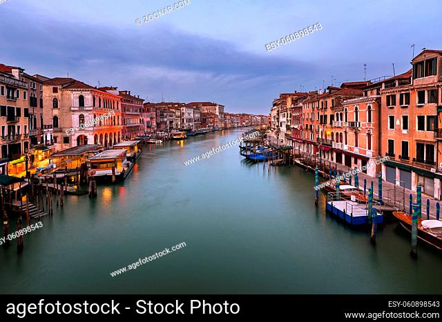 View of Grand Canal and Venice Skyline from the Rialto Bridge in the Morning, Venice, Italy