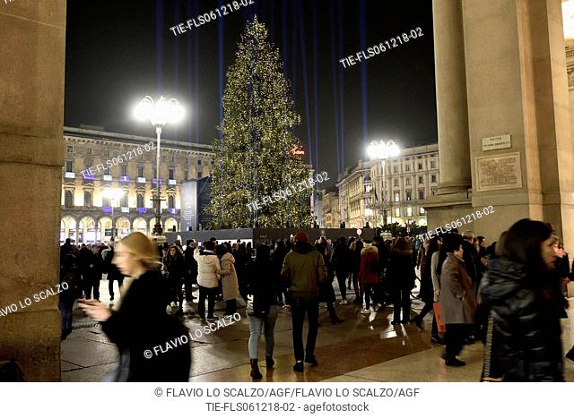 A view of the Christmas tree in Duomo square lighining, Milan, ITALY-05-12-0218