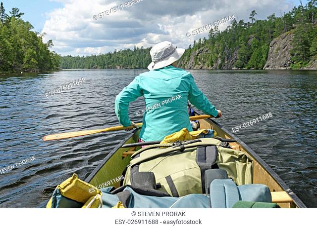 Scanning the Wilderness Landscape on Saganaga Lake in Quetico Provincial Park in Ontario
