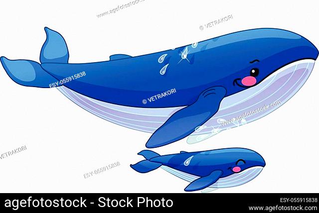 vector cartoon animal clipart: blue whales family